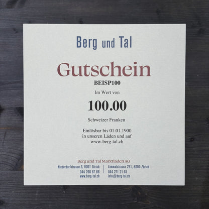Berg und Tal Gutschein 100 Franken