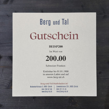 Berg und Tal Gutschein 200 Franken