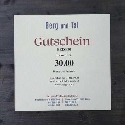 Berg und Tal Gutschein 30 Franken