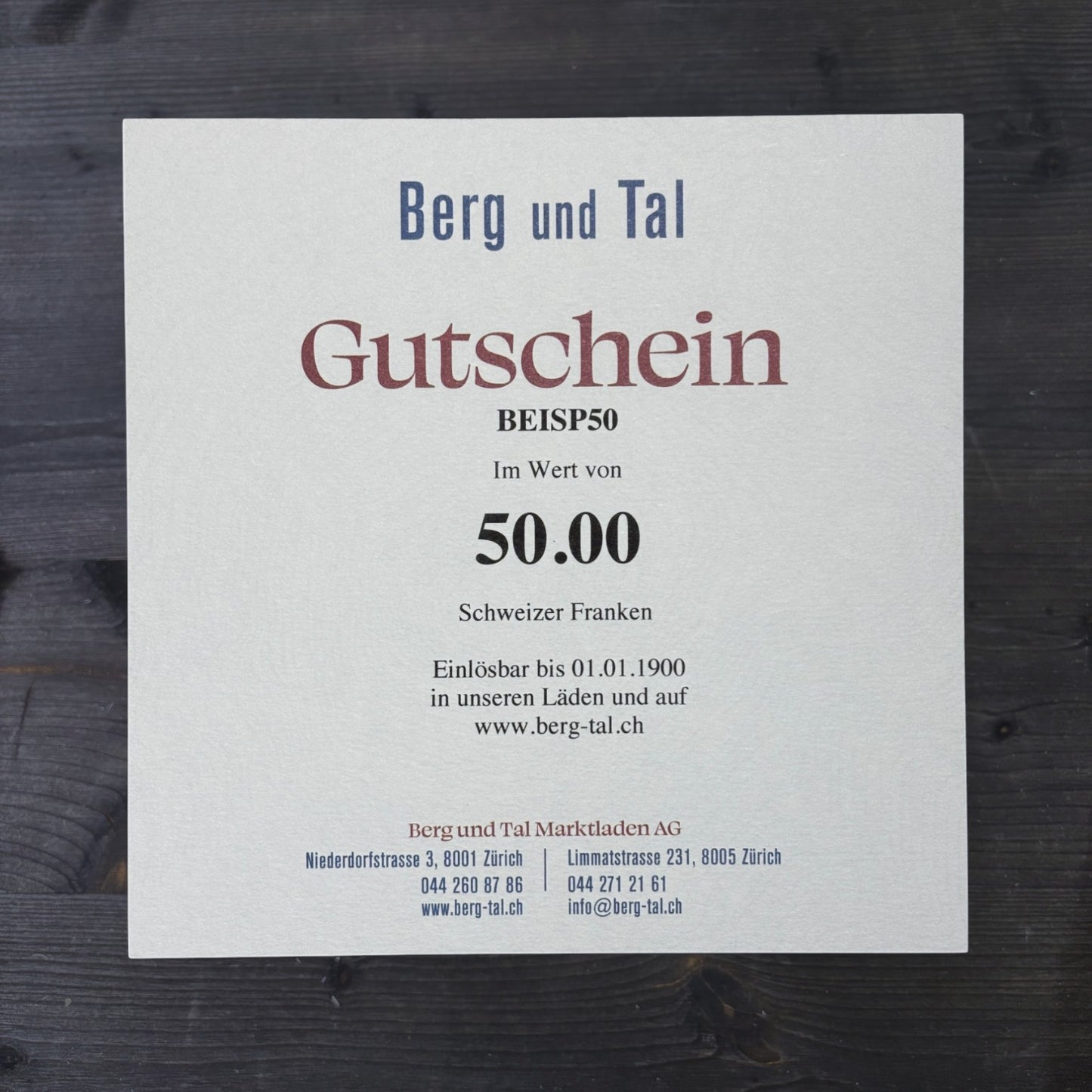 Berg und Tal Gutschein 50 Franken